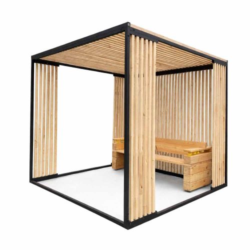 Minimalistička pergotna sa drvenim klupama