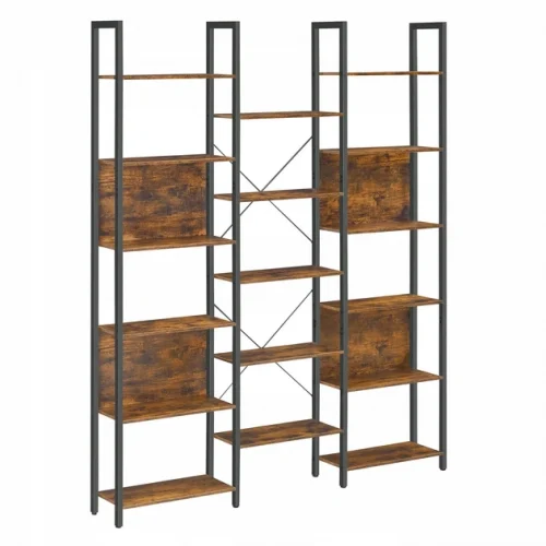 Loft metalni regal sa drvenim policama – industrijski stil