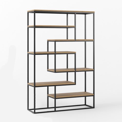 Loft metalni regal sa drvenim policama – otvoreni industrijski dizajn