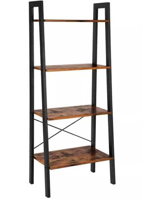 Loft metalni regal sa drvenim policama – industrijski stalak sa 4 police